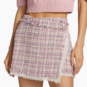 LoveShackFancy Royce Plaid Tweed Wrap Miniskirt Pink white with tags size skirt